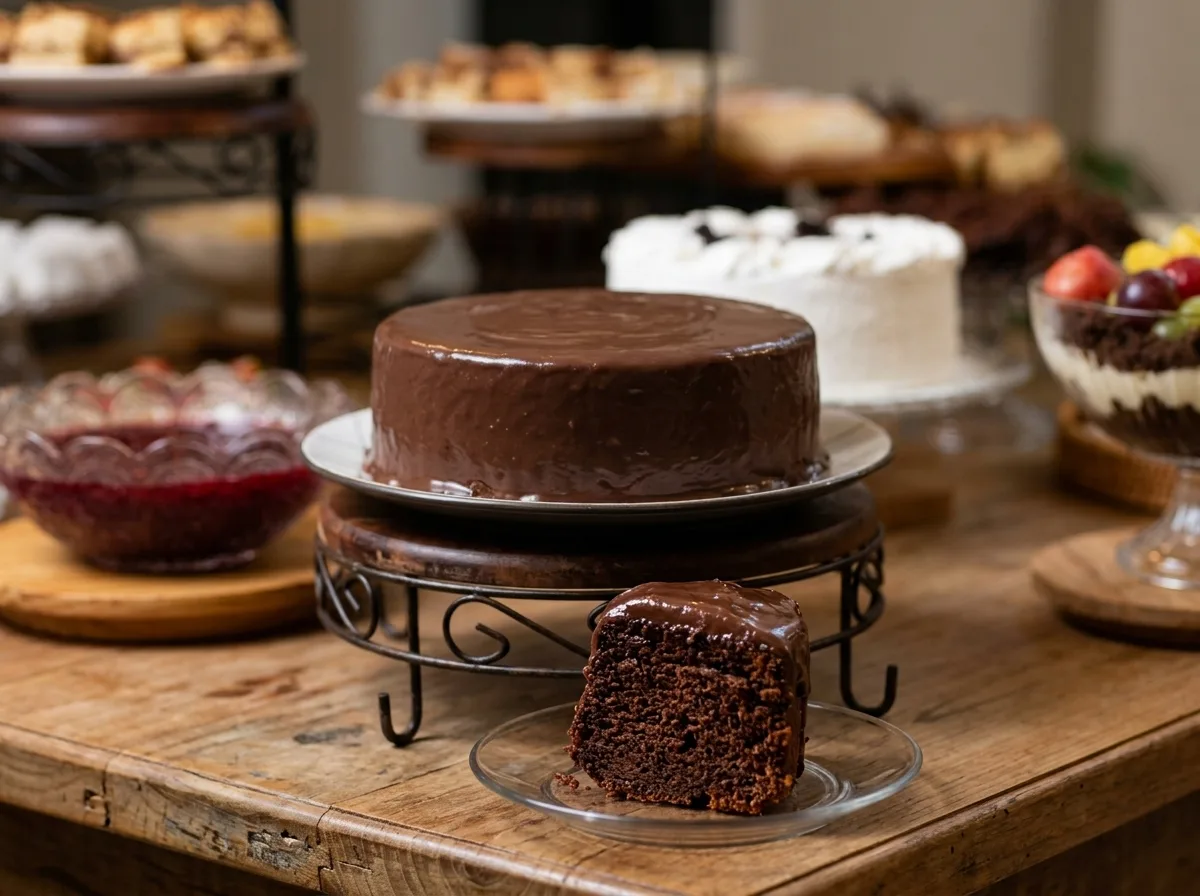 Bolo de chocolate em uma mesa de celebração