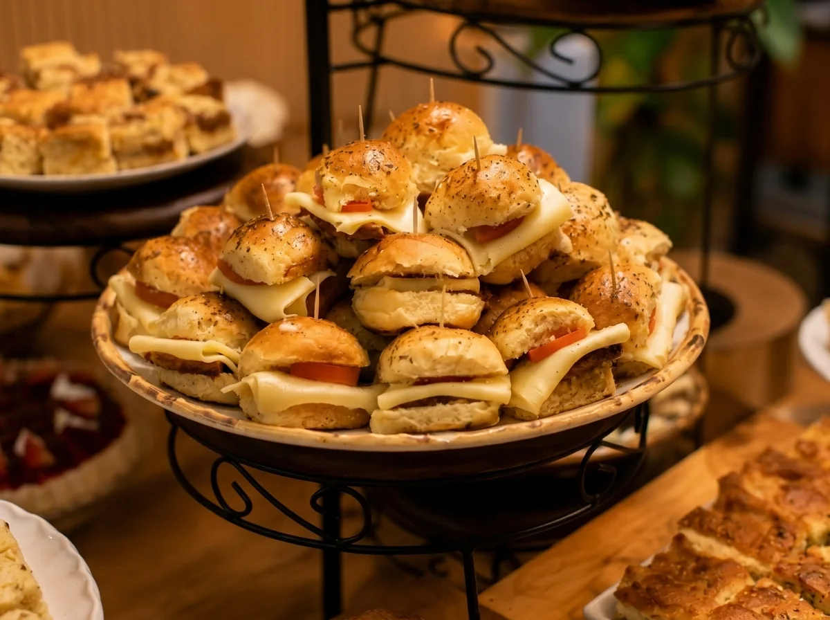 Mini lanches artesanais servidos em bandeja