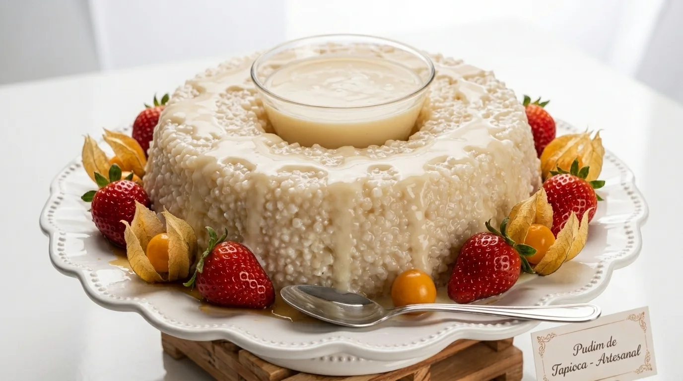 Pudim de tapioca artesanal com frutas